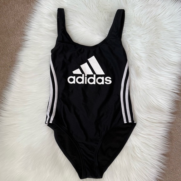Adidas One Piece Front Logo Three Stripe Black Swimsuit Small - Picture 2 of 6